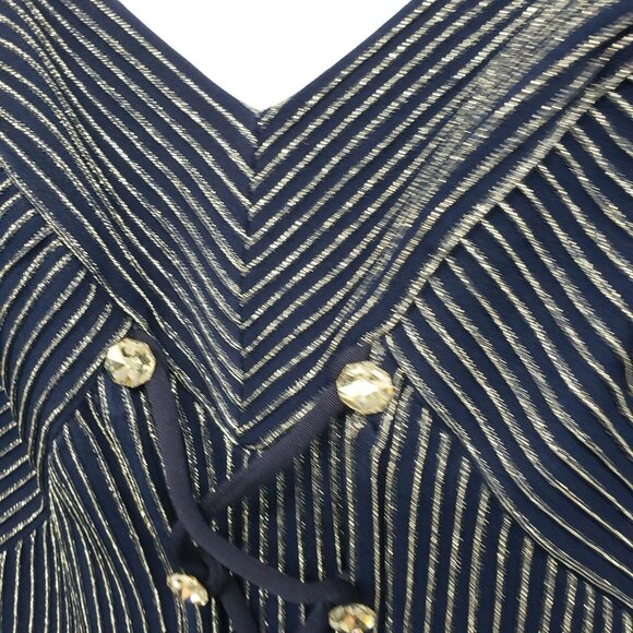 Vintage 90s Tadashi Blue Silver Corset Rhinestone Long Maxi Prom Dress - Picture 5 of 11